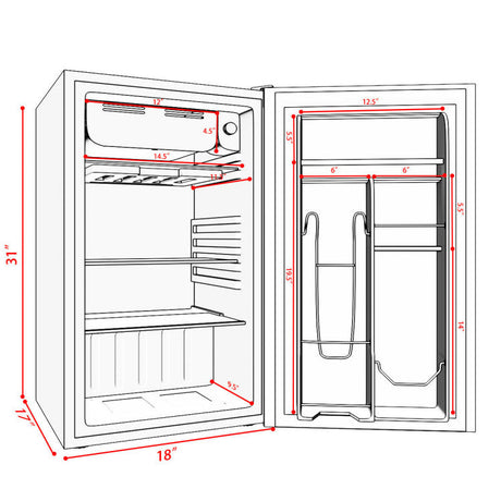 Mininevera compacta de 3.2 pies cúbicos para dormitorio