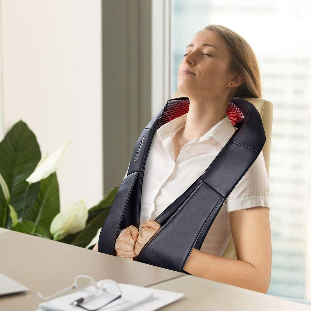 Masajeador eléctrico de hombros, espalda y cuello con función de calor y correas