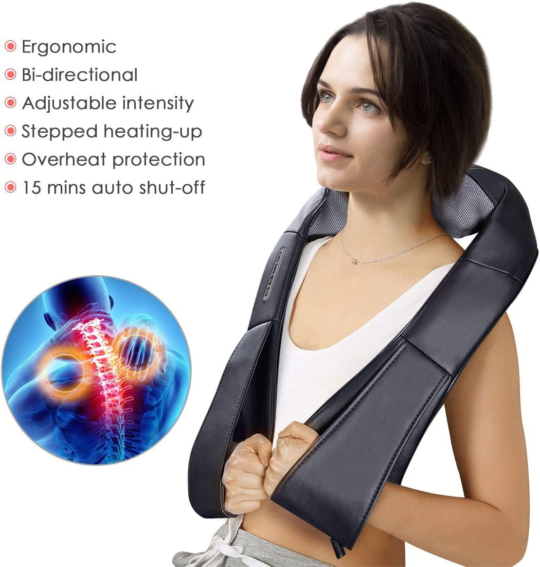 Masajeador eléctrico de hombros, espalda y cuello con función de calor y correas
