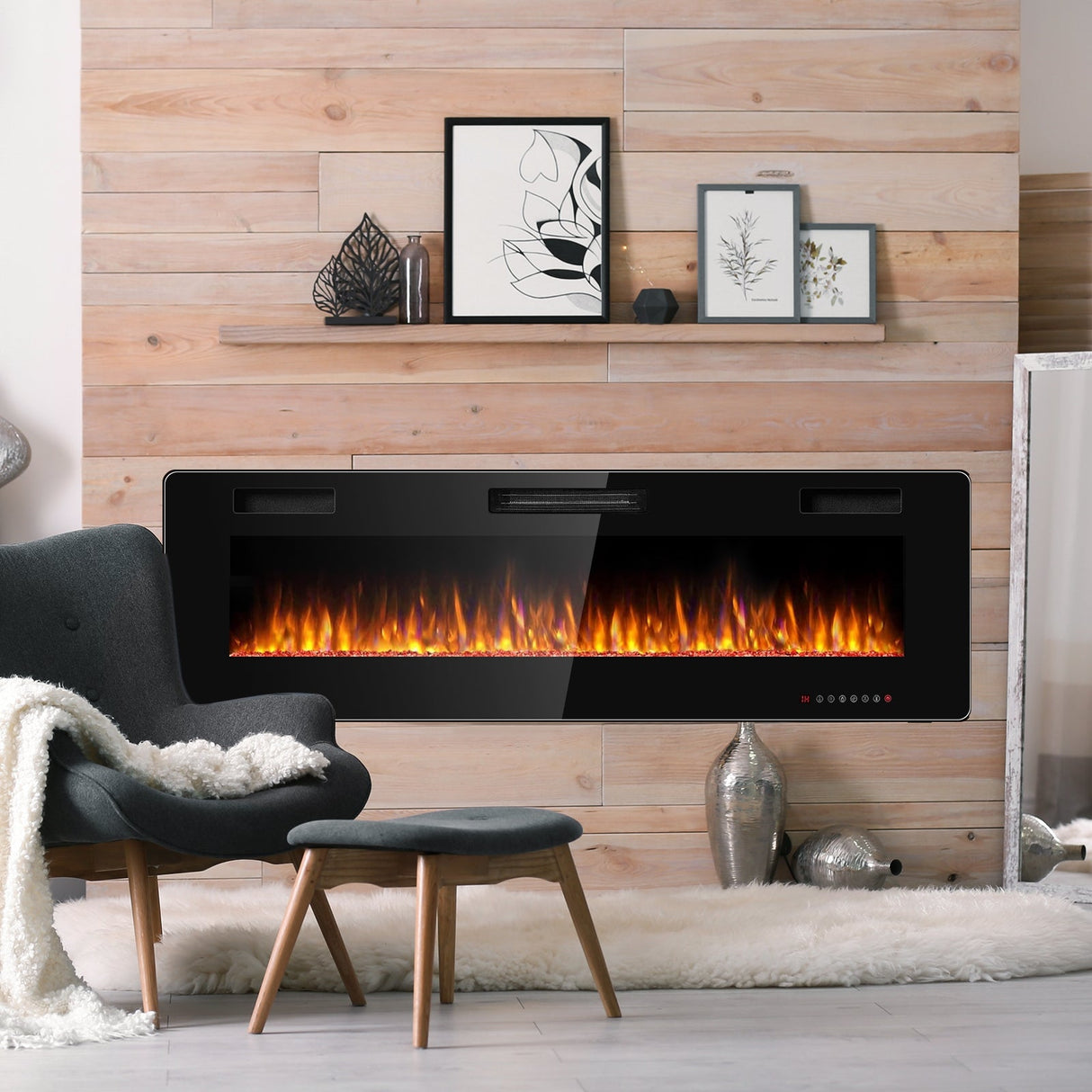 Chimenea eléctrica ultrafina de 60 pulgadas con 2 configuraciones de calor