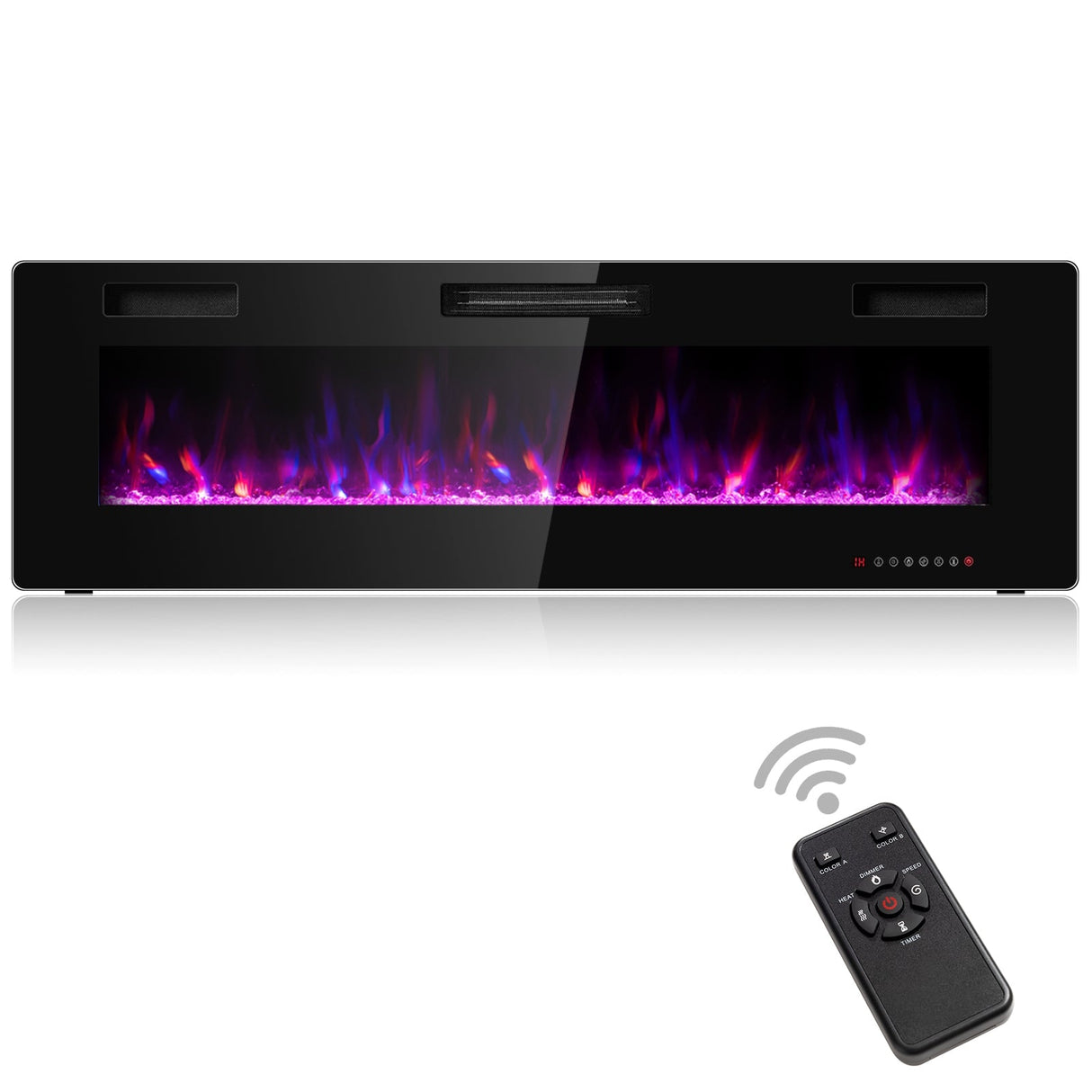 Chimenea eléctrica ultrafina de 60 pulgadas con 2 configuraciones de calor