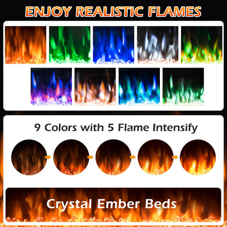 Chimenea eléctrica empotrable de 36 pulgadas para pared con temporizador