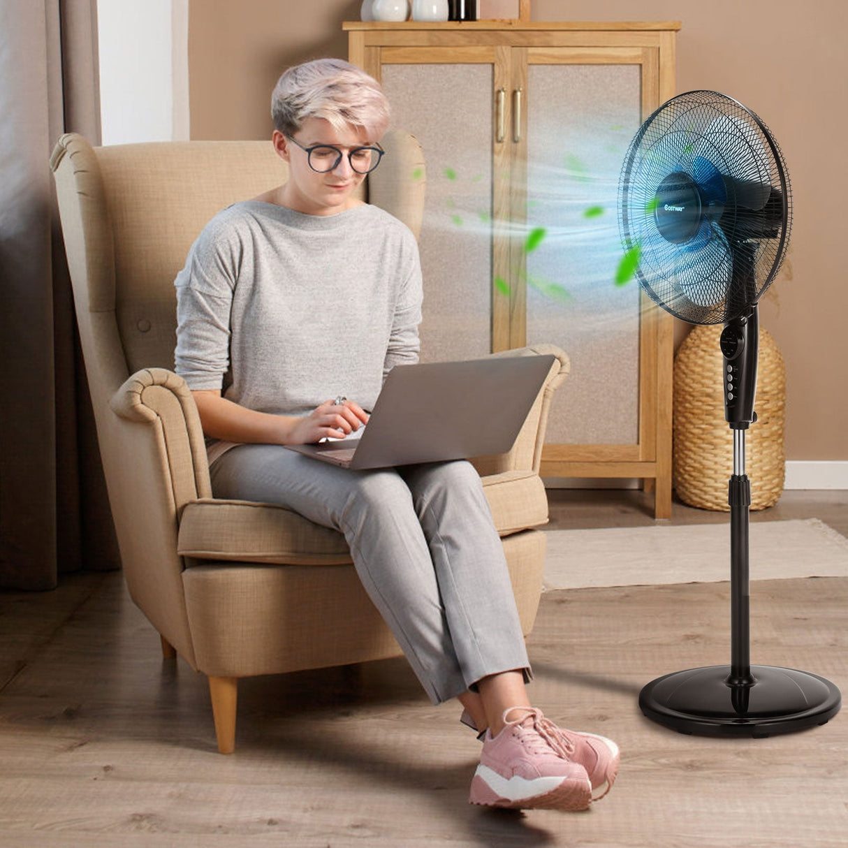 Ventilador de pedestal silencioso y oscilante de 16 pulgadas con altura ajustable para el hogar y la oficina