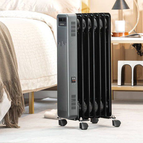 Calentador de radiador portátil de aceite de 1500W para el hogar y la oficina - Negro
