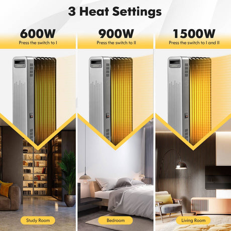 Calentador de radiador portátil de aceite de 1500W para el hogar y la oficina - Negro