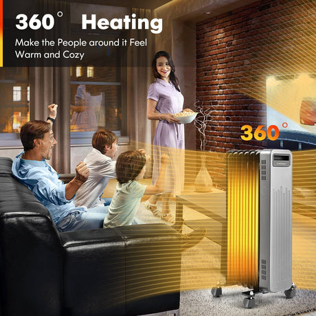Calentador de radiador portátil de aceite de 1500W para el hogar y la oficina - Negro