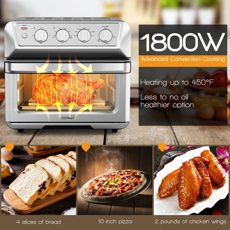 Horno tostador de convección de encimera con freidora de aire de 21,5 cuartos y 1800 W con recetario
