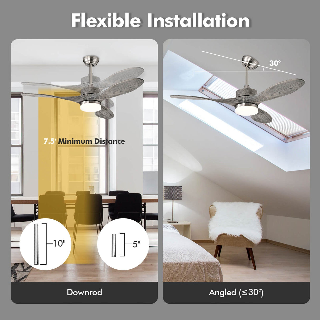 48 Inch Wood Ceiling Fan with LED Lights and 6 Speed Levels