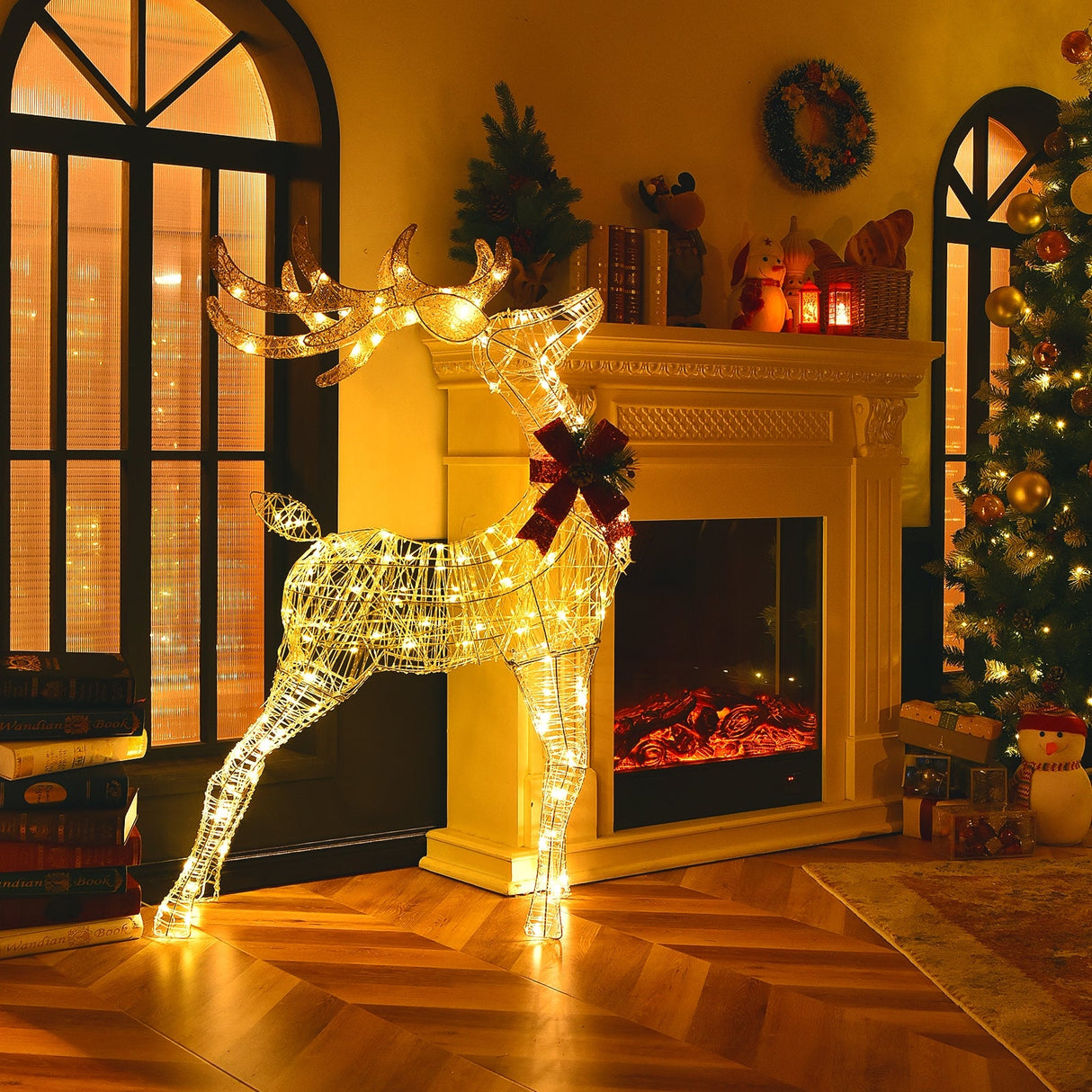 Reno Iluminado de Pie con Estacas para Decoración Navideña
