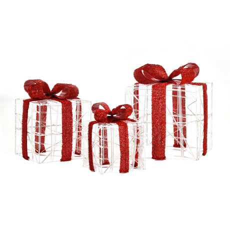 3 Cajas de regalo iluminadas de Navidad con 60 luces LED para interiores y exteriores