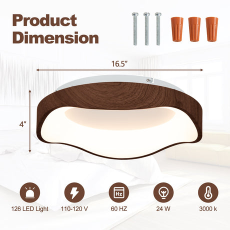 Plafón de techo LED moderno de 24W con patrón de madera y marco de metal