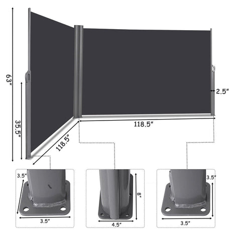 Divisor de pantalla de toldo lateral doble plegable retráctil para patio de 237 x 63 pulgadas