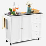 Isla de cocina con gabinete de almacenamiento de 2 puertas, cajones y encimera de acero inoxidable