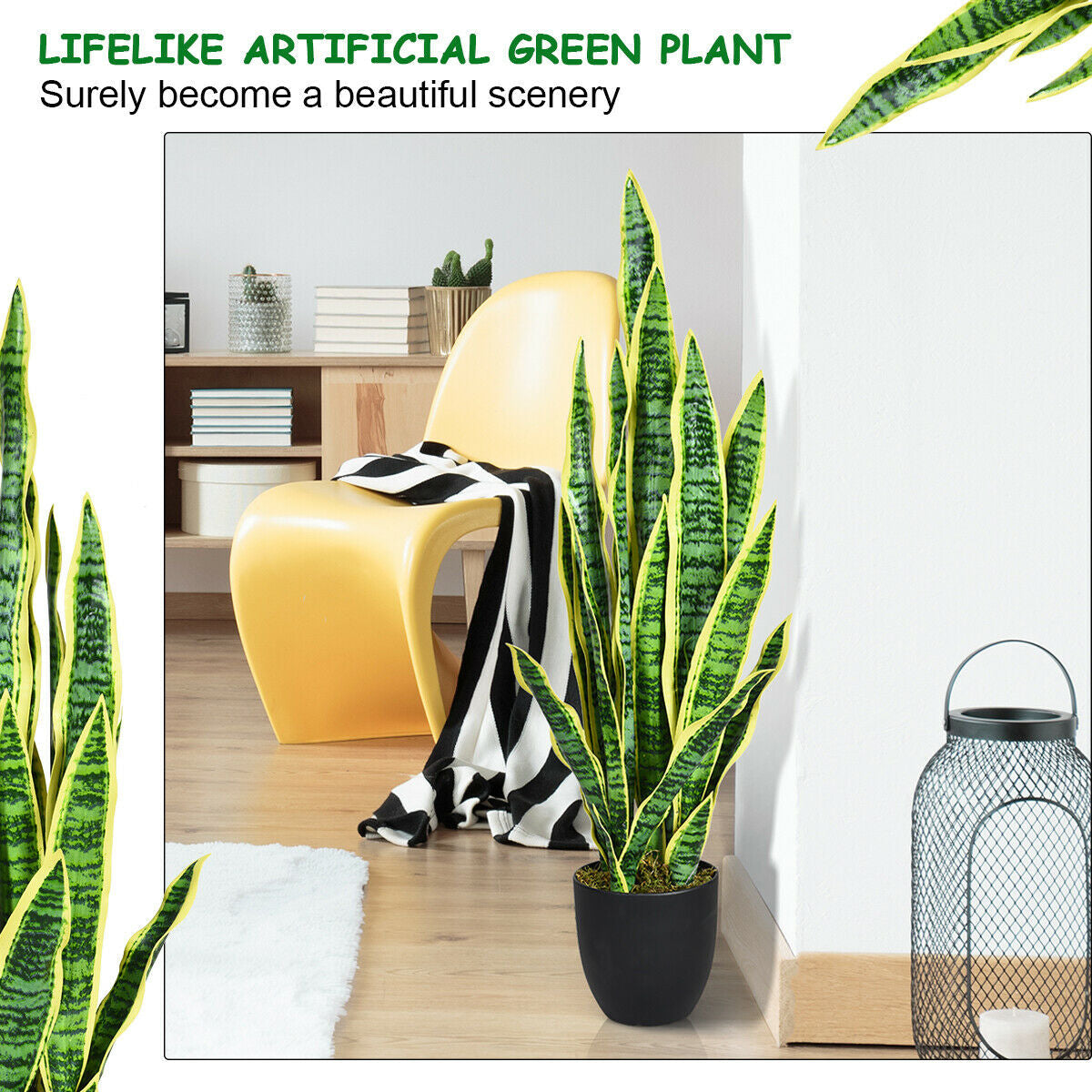 Planta artificial de serpiente sintética para decoración de interiores y exteriores de 35,5 pulgadas