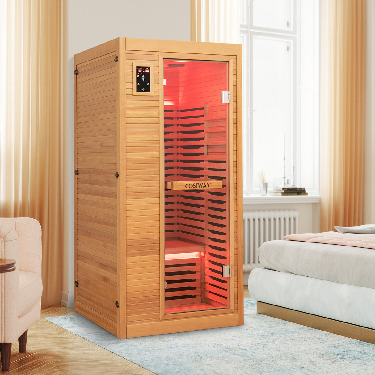 Sala de Sauna de Madera de Infrarrojo Lejano con Altavoces Bluetooth y Ionizador de Oxígeno para 1-2 personas