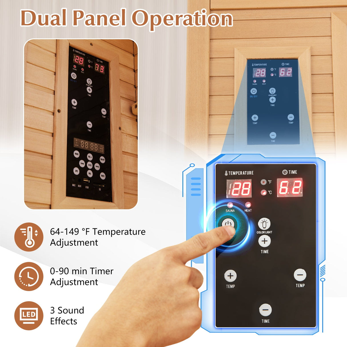 Sala de Sauna de Madera de Infrarrojo Lejano con Altavoces Bluetooth y Ionizador de Oxígeno para 1-2 personas