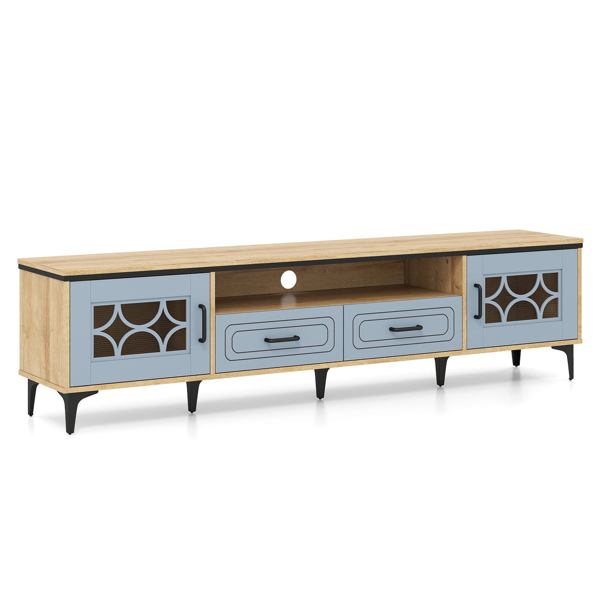 Mueble de TV estilo rústico para televisores de hasta 80 pulgadas con 2 cajones