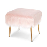 Taburete de Tocador de Pelo Sintético con Patas de Metal Doradas para Sala de Maquillaje