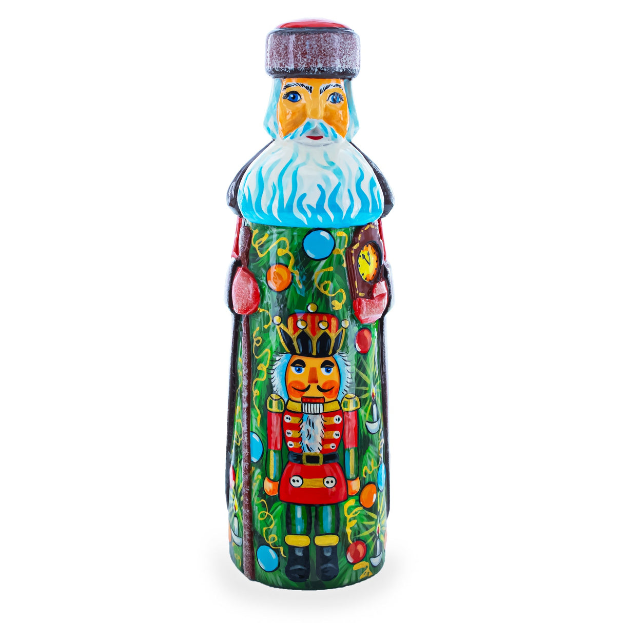 Nutcracker on Christmas Tree Hand Carved Wooden Santa Figurine 7.25 Inches