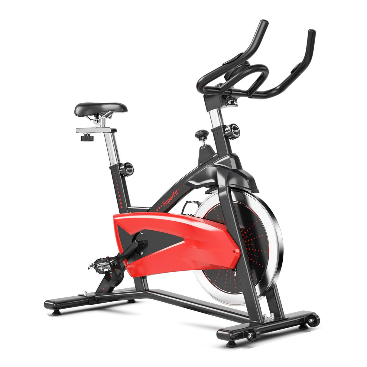 Bicicleta Estática Magnética con Volante de Inercia de 35 libras para Casa y Gimnasio - Negra y Roja