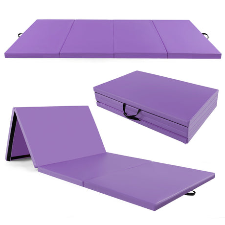 Colchoneta de ejercicios plegable de 4 paneles de cuero PU con asas de transporte