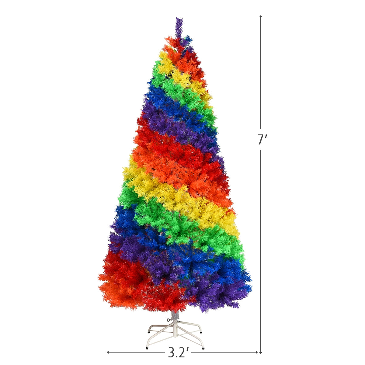 Árbol de Navidad tradicional artificial con bisagras de 2,1 m y base de metal