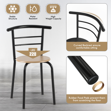 Juego de mesa de comedor de 3 piezas y 2 sillas para cocina, bistró, pub y hogar