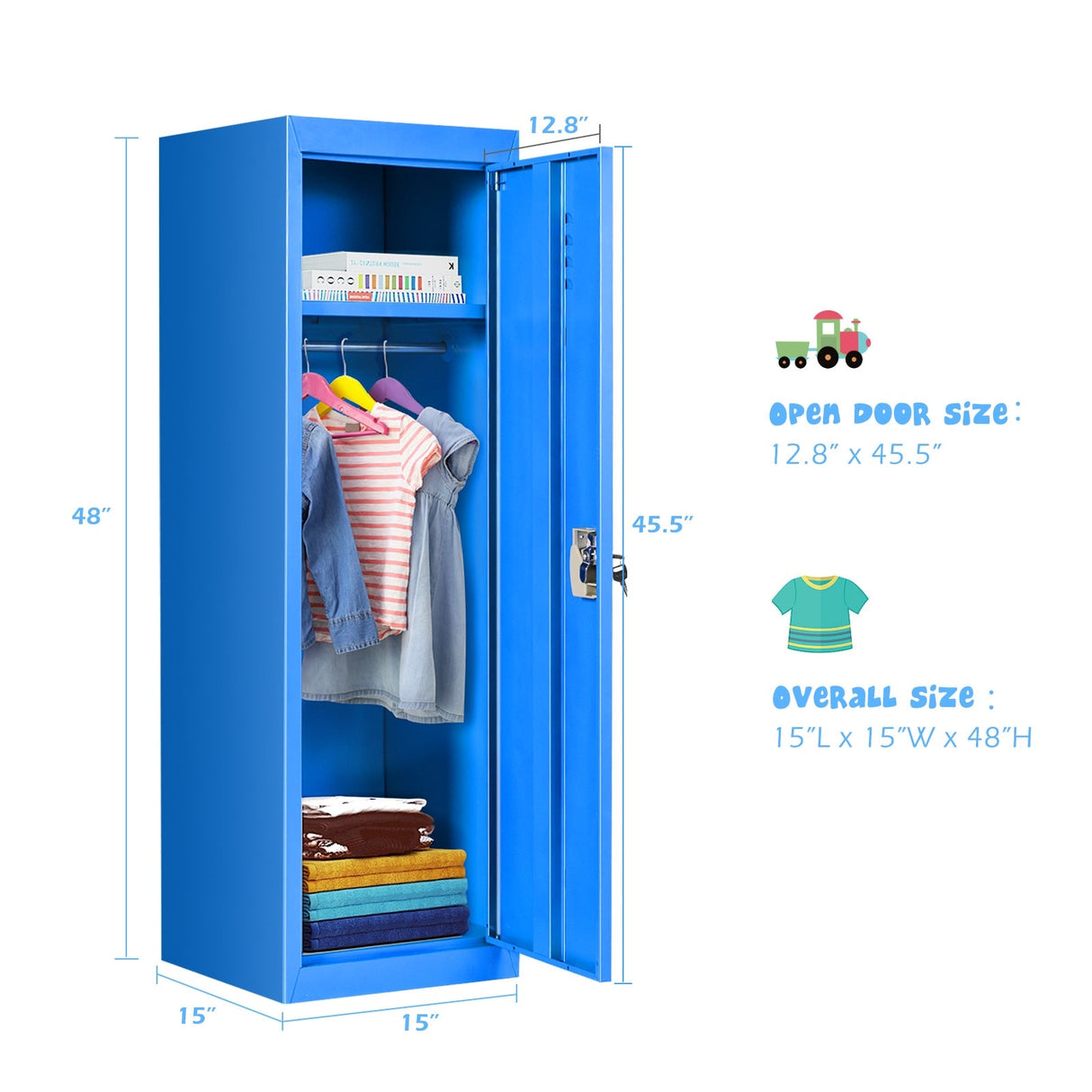 Taquilla metálica de un nivel para niños, segura, de 48 pulgadas, color azul