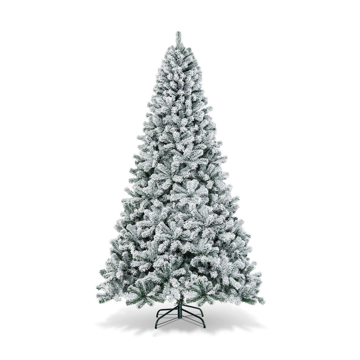 Árbol de Navidad artificial de 9 pies con bisagras y nieve artificial de primera calidad