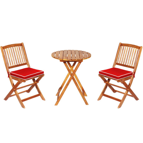 Juego de bistró plegable para patio de 3 piezas con cojín acolchado y mesa de centro redonda - Rojo
