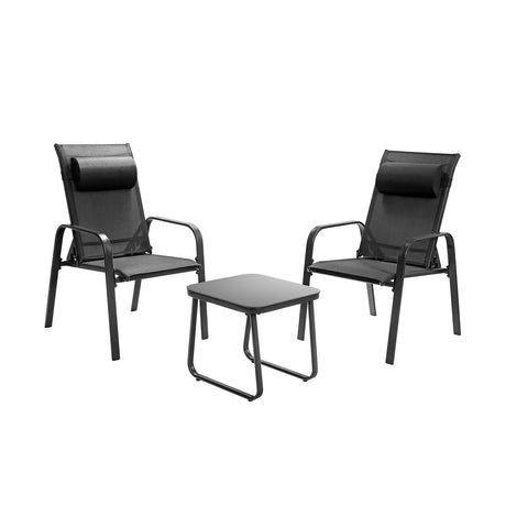 Juego de muebles de bistró para patio de 3 piezas con respaldo ajustable