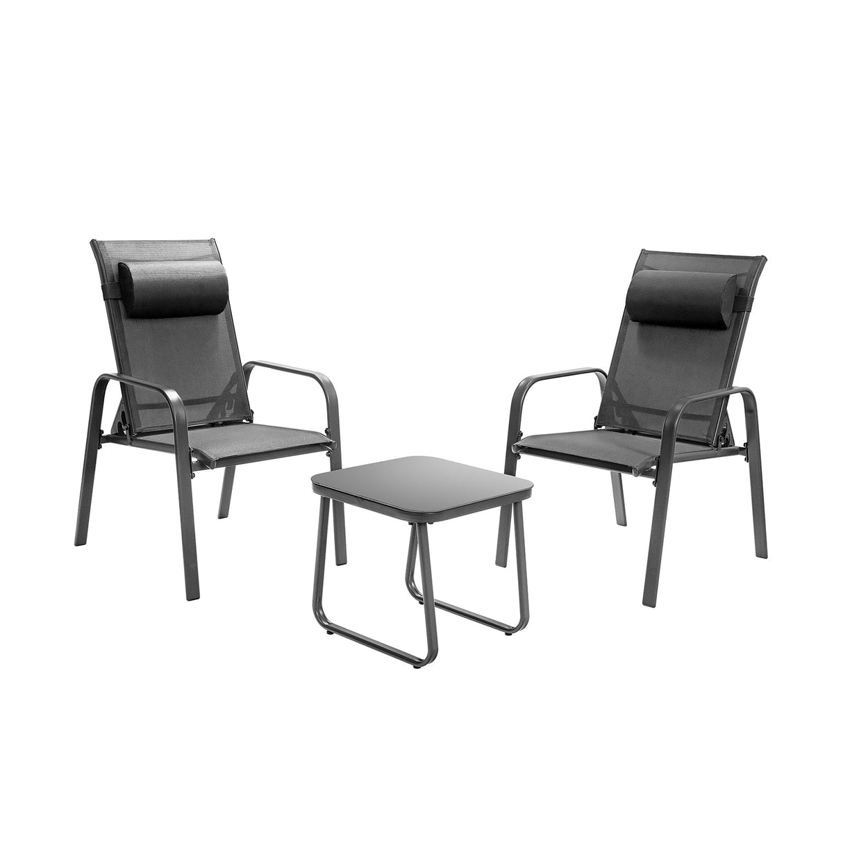 Juego de muebles de bistró para patio de 3 piezas con respaldo ajustable