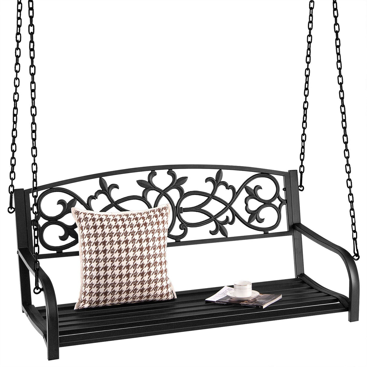 Columpio colgante de metal para exteriores de 2 personas con cadenas resistentes