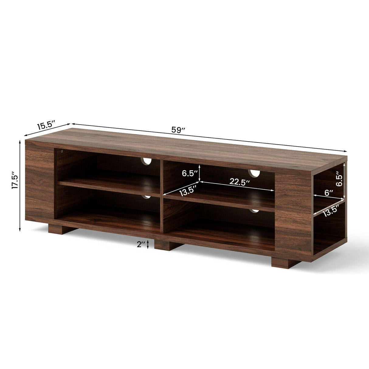 Mueble de TV de madera para almacenamiento de consolas y equipos multimedia de 59 pulgadas - Nogal