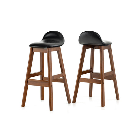 Juego de 2 taburetes de bar tapizados de cuero PU de 27.5 pulgadas con cojín de respaldo - Marrón