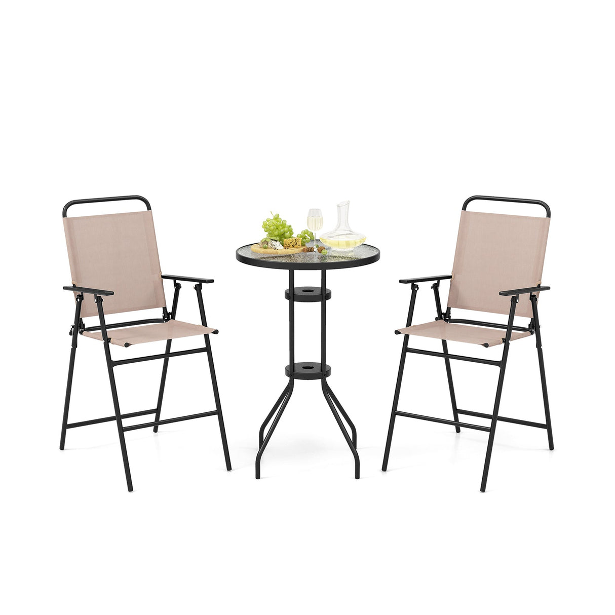 Juego de bistró de exterior de 3 piezas con 2 sillas plegables - Beige
