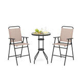 Juego de bistró de exterior de 3 piezas con 2 sillas plegables - Beige