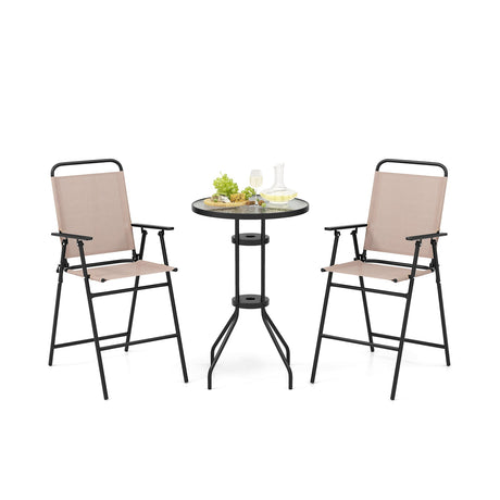 Juego de bistró de exterior de 3 piezas con 2 sillas plegables - Beige