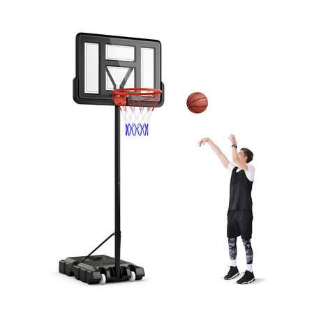 Canasta de Baloncesto Portátil Ajustable de 4.4-10 Pies con 2 Ruedas y Base Rellenable - Negro
