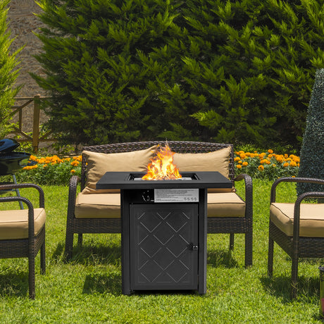Chimenea de gas cuadrada para patio de 28 pulgadas, 50 000 BTU, con roca de lava - Negra