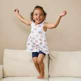 4th of July Flag Print Bamboo Peplum Top & Bike Shorts