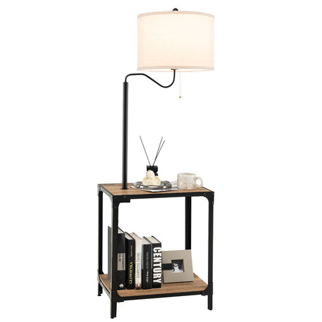 Lámpara de pie giratoria 360° con mesa auxiliar y puertos de carga USB