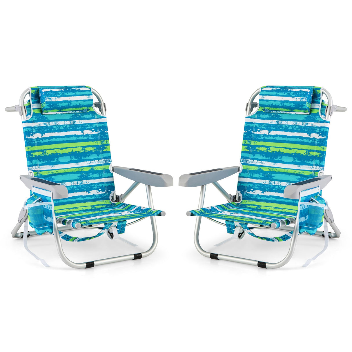 Foldable Backpack Beach Chair with Cup Holder and Storage Pockets Set of 2