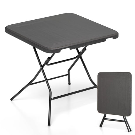 Mesa de Comedor Plegable de 2.6FT con Tablero de HDPE con Veta de Madera y Almohadillas Antideslizantes-Negro