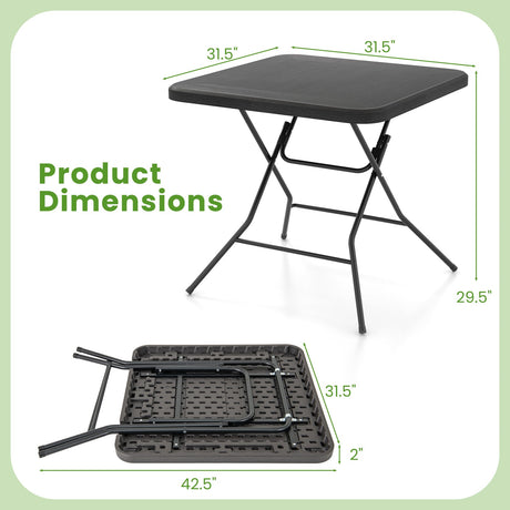 Mesa de Comedor Plegable de 2.6FT con Tablero de HDPE con Veta de Madera y Almohadillas Antideslizantes-Negro
