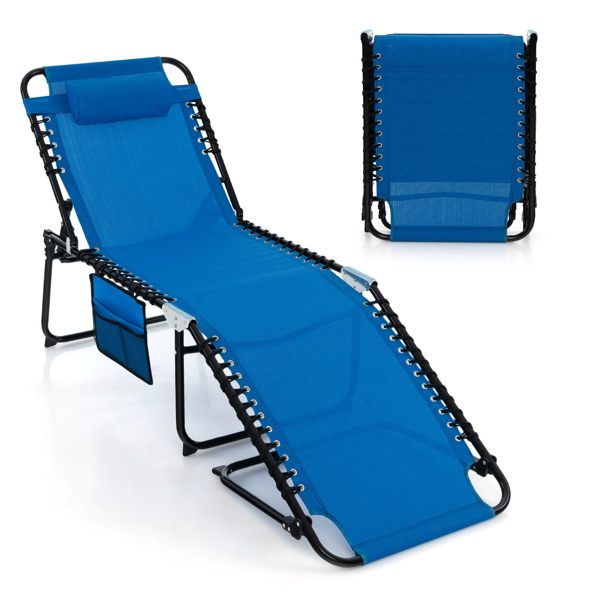 Tumbona plegable reclinable con respaldo y reposapiés ajustables