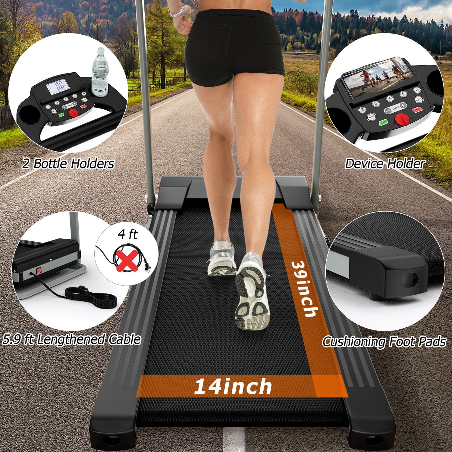 Cinta de correr plegable con 12 programas preestablecidos y pantalla LCD