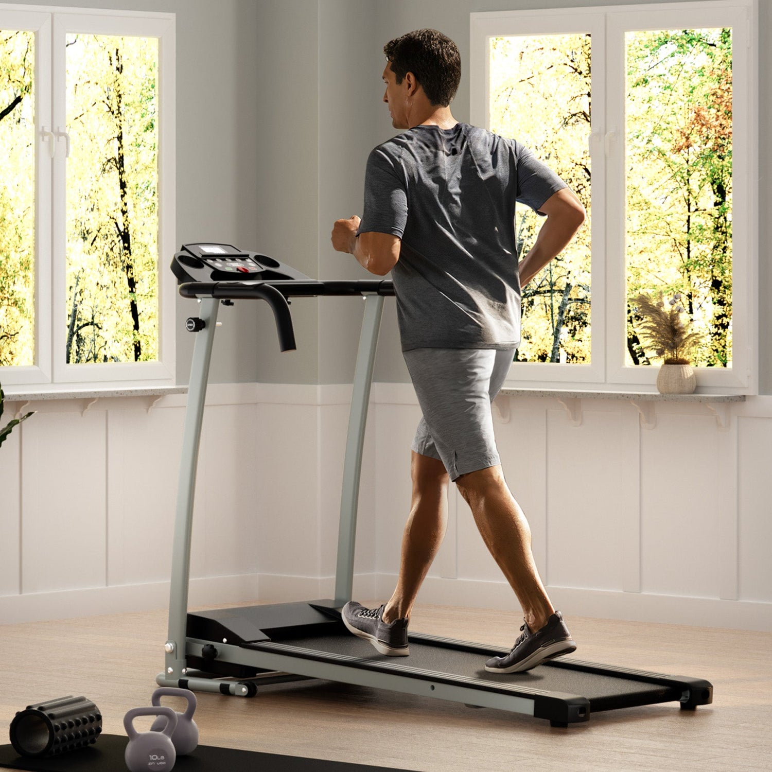 Cinta de correr plegable con 12 programas preestablecidos y pantalla LCD