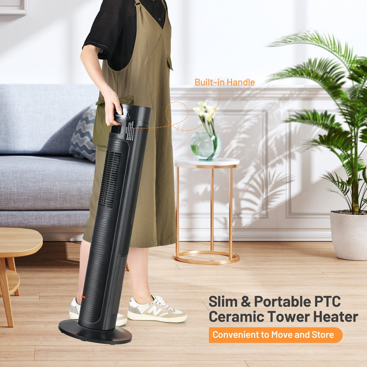 Calefactor de Torre Cerámico de 1500W con Control Remoto y Llama 3D Realista