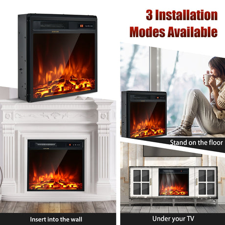 Calefactor de chimenea eléctrica de 18 pulgadas y 1500W, independiente y empotrado